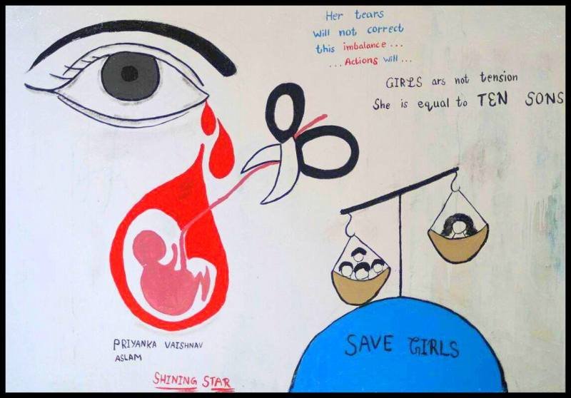 CIT, Abu Road Student Priyanka Vaishnav paints her emotions to "Save Girl Child"